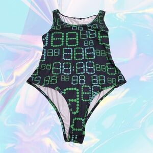 Shein Y2K Digital Style Black & Green Bodysuit - Size 0XL (US 12)